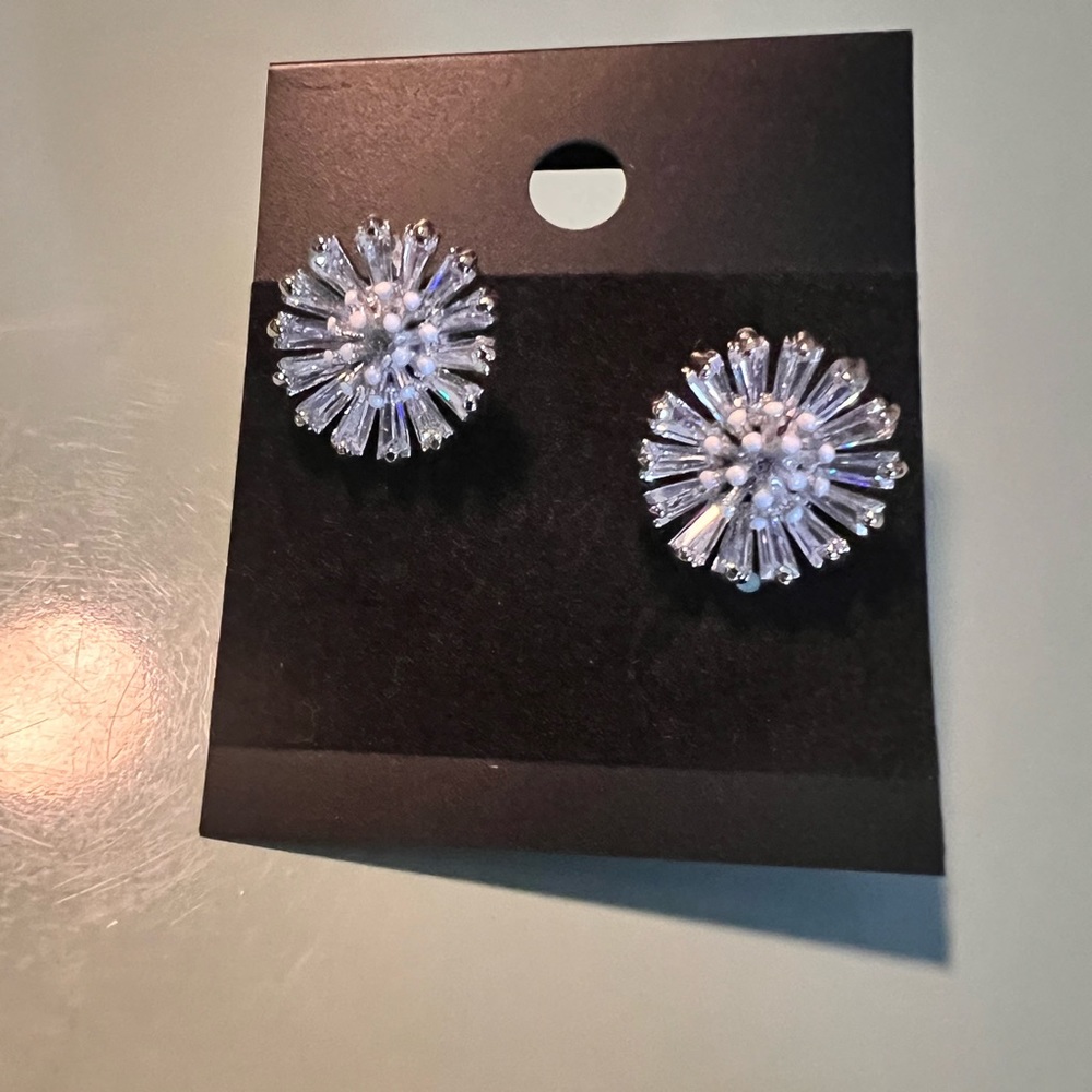 NWOT .925 Sterling  2 in 1 Cubic Zirconia Starburst Simulated Pearl Earrings - Picture 3 of 4